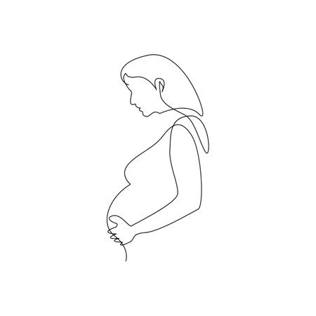 Continuous one line drawing of pregnant woman in silhouette on white backgroundのイラスト素材