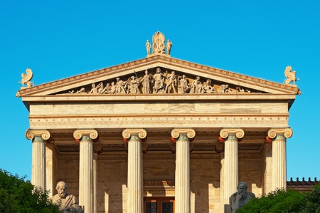 Academy of Athens  and statues of  Platon (left), Socrates (right) 