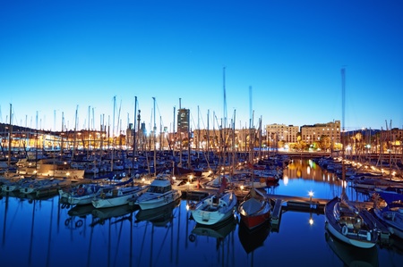 Night view of  Port Vell in Barcelona - Spainのeditorial素材