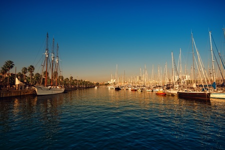 Port Vell in Barcelona before sunsetの写真素材