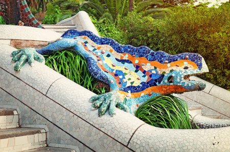 Lizard Fountain at Park Guell in Barcelona - Spain の写真素材