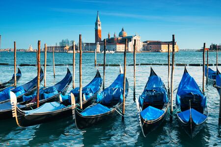 San Giorgio Maggiore church and gondolas in Veniceの写真素材
