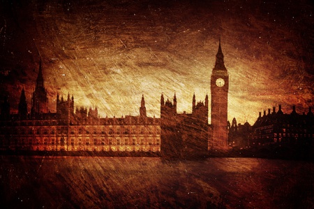 Gloomy textured image of Houses of Parliament in Londonの写真素材