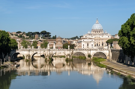 St. Peter's Basilica, Ponte Sant Angelo and Tiber River in Rome - Italy.の写真素材