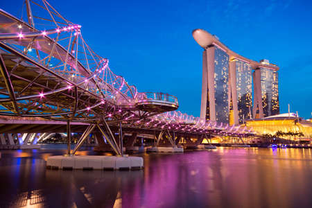 Marina Bay Sands and The Helix Brisge at night のeditorial素材