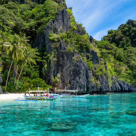 El Nido, Philippines - May 22, 2014  Island hopping with traditional banca boat in El Nido , Palawanのeditorial素材