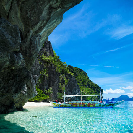 El Nido, Philippines - May 22, 2014  Island hopping with traditional banca boat in El Nido , Palawanのeditorial素材