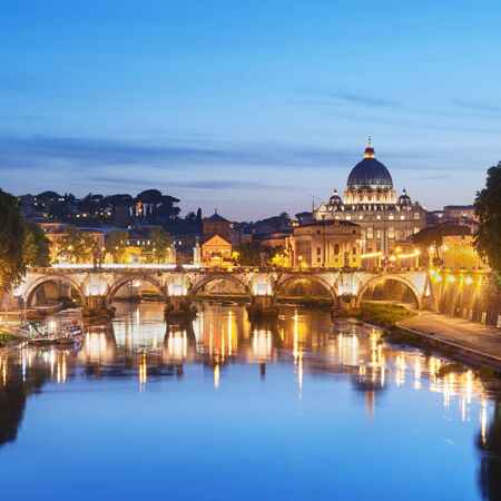 Night image of River Tiber, including: Ponte Sant Angelo and St. Peterのeditorial素材