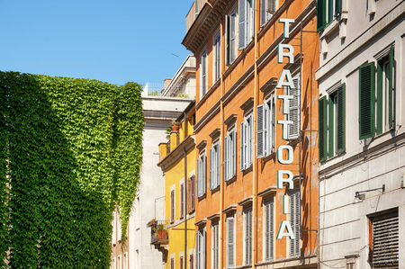 A trattoria is an Italian-style eating establishment, less formal than a ristorante, but more formal than an osteria.のeditorial素材