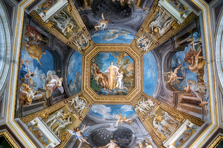 Rome, Italy - May 16, 2012:  Fresco painted on the ceiling  in Vatican Museums.のeditorial素材