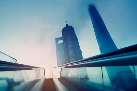 Escalator in a Futuristic City with strong bokeh.の写真素材