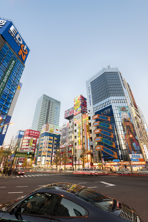 Tokyo, Japan -January 8, 2016: Cityscape of Akihabara district in Tokyo. Akibahara is otaku cultural center and a shopping district for video games, anime, manga, and computer goods.のeditorial素材