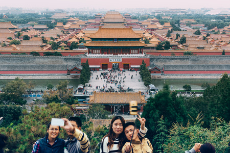 Beijing, China - October 18, 2015: Elevated view of the Forbidden City in Beijing, China. The Forbidden City was declared    as the largest collection of preserved ancient wooden structures in the world.のeditorial素材