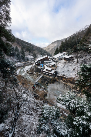 Nagano, Japan - December 27, 2015: Korakukan Ryokan near Snow Monkey Park, Yamanouchi, Japan. A ryokan  is a type of traditional Japanese inn that originated in the Edo period (1603Ã¢ï¿½ï¿½1868), when such inns served travelers along Japan's highways.のeditorial素材