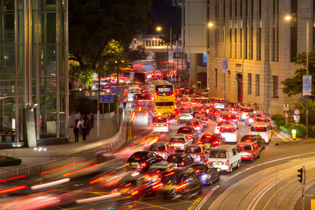 Hong Kong, Hong Kong S.A.R. - November 13, 2014: Rush hour in Central Hong Kong at night.のeditorial素材