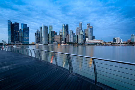 Singapore Skyline at the Marina Bay with the iconic skyscrapers of the Central Buisness District.の写真素材