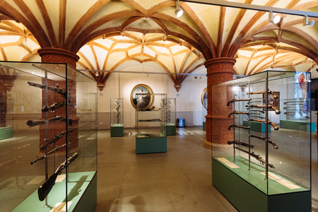 Schwerin, Germany - Sept 10, 2017: interior and exhibition of the Schwerin Castle Museum. The museum shows the splendor of ducal times with beautiful rooms, weapons, fine china and silver.のeditorial素材