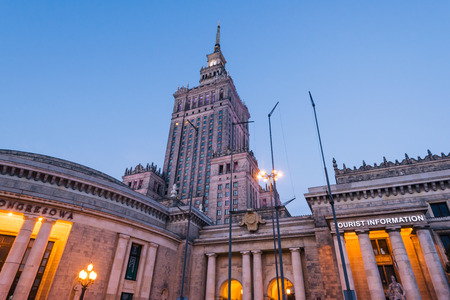 Warsaw, Poland - Oct 1, 2018: alace of Culture and Science at night, Warsaw.のeditorial素材