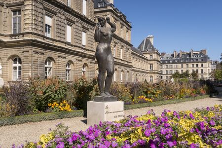 Paris, France - Sept 04, 2019: Luxembourg Palace with flowers. Paris, France.のeditorial素材