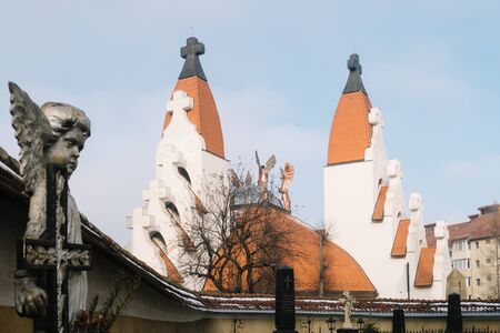 Miercurea Ciuc, Romania - Dec 09, 2019: Roman Catholic church (designed by Imre Makovecz), Miercurea Ciuc, CsÃ­kszereda, Szeklerburg, Romania, Europeのeditorial素材