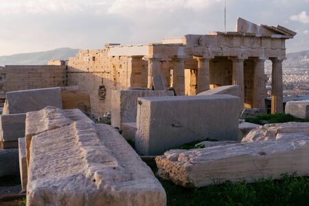 Athens, Greece - Dec 20, 2019: Propylaea is the monumental gateway to the Acropolis, the Propylaea was built under the general direction of the Athenian leader Pericles, Athensのeditorial素材