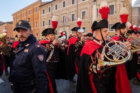 Vatican City, 25th December, 2019. The Military Corps parade during the Holy Mass in St. Peter's Square in Vatican City to celebrate the traditional 'Urbi et Orbi' of Christmas. During the ceremony, Pope Francis blessed the faithful and talked about the hのeditorial素材