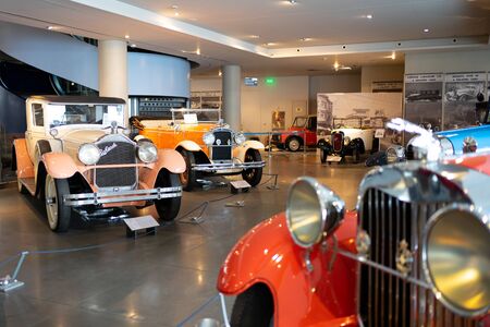 Athens, Greece - Dec 22, 2019: Interior view of the Hellenic Motor Museum in Athens city. Collection of old time classic cars from around the worldのeditorial素材