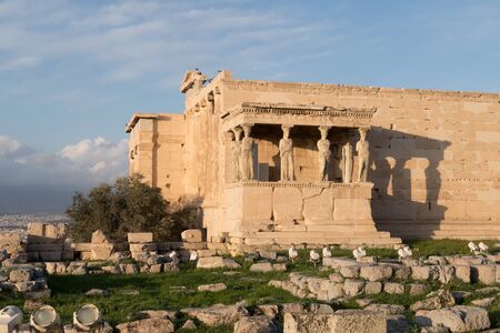 Athens, Greece - Dec 20, 2019: Erechtheion Temple with Caryatids, Caryatid Porch, Acropolis, Athens, Greeceのeditorial素材