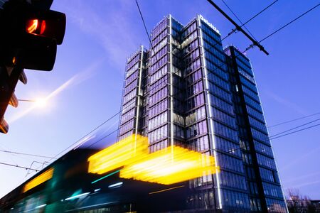Bucharest, Romania - Dec 15, 2019: office building in a Business District in Bucharest, Romania.  Infosys and deloitte HQ in Bucharest, Romania.のeditorial素材