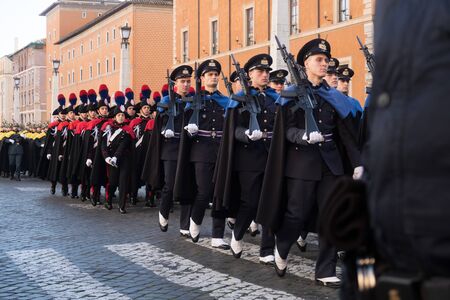Vatican City, 25th December, 2019. The Military Corps parade during the Holy Mass in St. Peter's Square in Vatican City to celebrate the traditional 'Urbi et Orbi' of Christmas. During the ceremony, Pope Francis blessed the faithful and talked about the hのeditorial素材