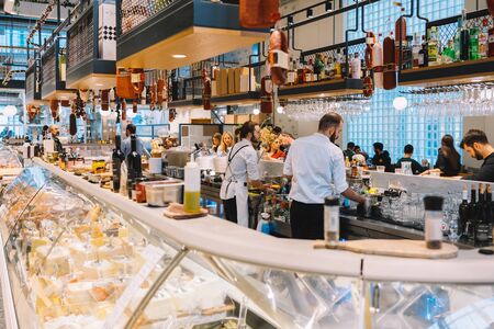Athens, Greece - Dec 21, 2019: Ergon House an upscale restaurant and food market in  Athens, Greece.のeditorial素材