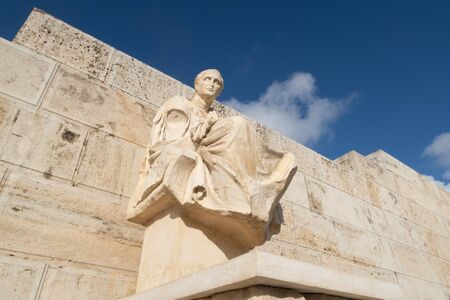 Athens, Greece - Dec 20, 2019: Sculpture of Menander (Meandros) of the Theatre of Dionysus Eleuthereus at Acropolis of Athens. Attica region, Greece.のeditorial素材
