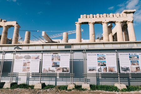 Athens, Greece - Dec 20, 2019: Parthenon at the Acropolis of Athens, Greece . information boardのeditorial素材