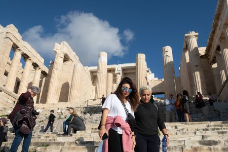 Athens, Greece - Dec 20, 2019: Tourists at the entrance to the Acropolis in Athens.のeditorial素材