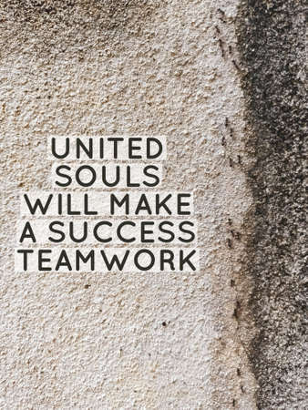 United souls will make a success teamwork quote with wall and a group of ants background.の写真素材