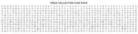 Mega set of icons in trendy line style. ui ux, ecology, real estate, transport, Business, ecommerce, finance, accounting. Big set Icons collection. Vector illustrationのイラスト素材