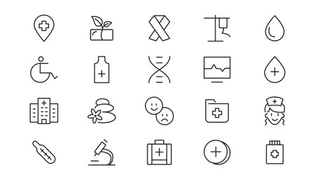 Medicine and Health care flat icons. minimal thin line web icon set. Outline icons collectionのイラスト素材