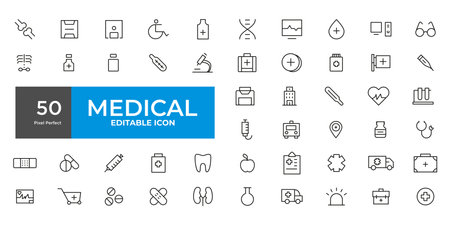 Medicine and Health care flat icons. minimal thin line web icon set. Outline icons collectionのイラスト素材