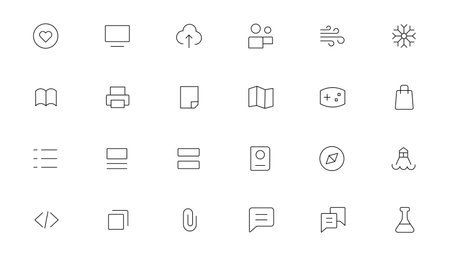 Pixel Perfect. Basic User Interface Essential Set. Line Outline Icons. For App, Web, Print. Editable Stroke. Pixel Stroke Wide with Round Cap and Round Cornerのイラスト素材