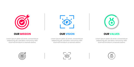Mission Vision Values infographic Banner template. Company goal infographic design with  Modern flat icon design. vector illustration infographic icon design banner.のイラスト素材