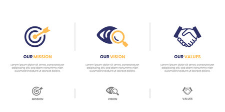 Mission Vision Values infographic Banner template. Company goal infographic design with  Modern flat icon design. vector illustration infographic icon design banner.のイラスト素材