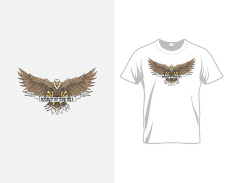 T-shirt design with eagle and eagle wings. Vector illustration.のイラスト素材