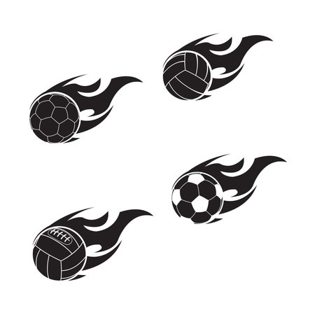 Set of sports burning balls Vector template, Soccer ball on fire vector illustrationのイラスト素材