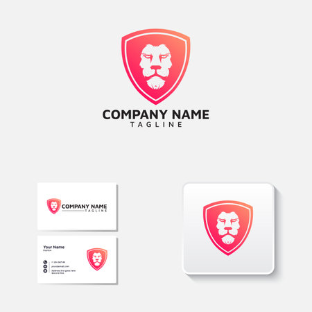 Lion head shield logo Design. Lion head shield security logo. Lion security logoのイラスト素材