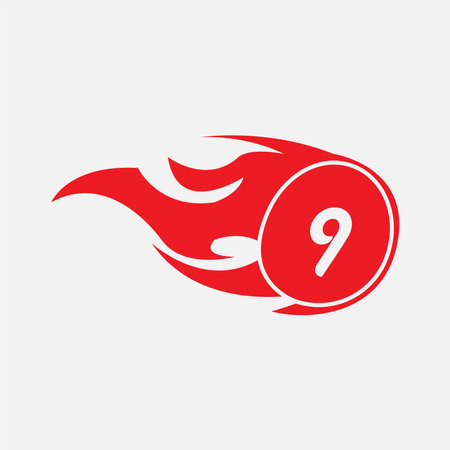 Modern letter 9 design template. Burning flame design vector illustration.のイラスト素材