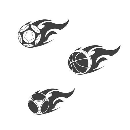 Set of sports burning balls Vector template, Soccer ball on fire vector illustrationのイラスト素材