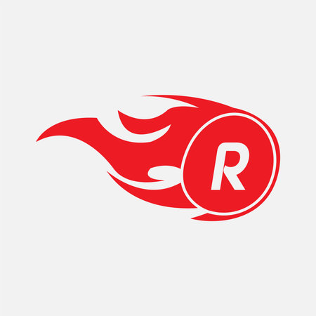 Modern letter R design template. Burning flame design vector illustration.のイラスト素材