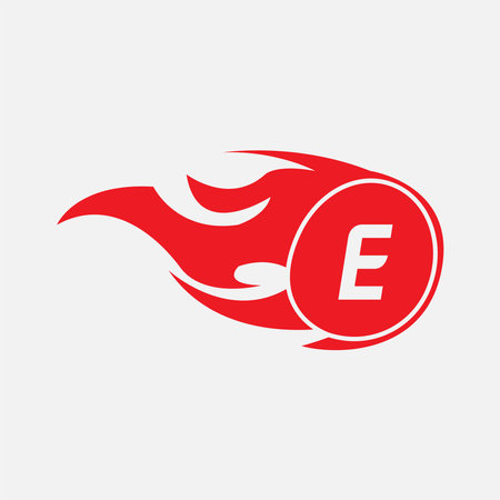 Modern letter E design template. Burning flame design vector illustration.のイラスト素材