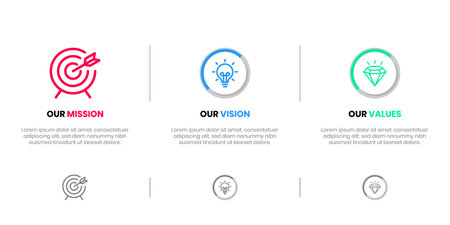 Mission Vision Values infographic Banner template. Company goal infographic design with  Modern flat icon design. vector illustration infographic icon design banner.のイラスト素材
