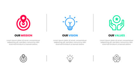 Mission Vision Values infographic Banner template. Company goal infographic design with  Modern flat icon design. vector illustration infographic icon design banner.のイラスト素材